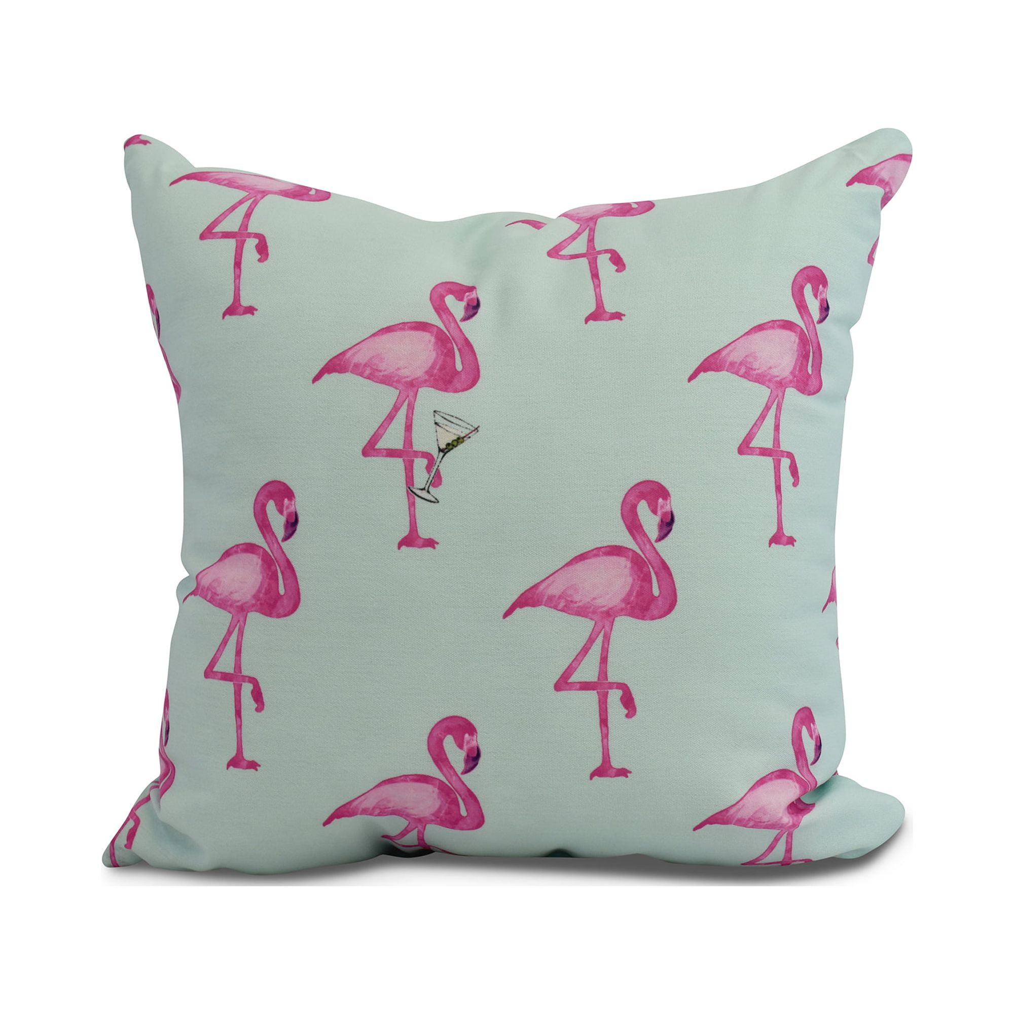 Simply Daisy, 16" x 16" Flamingo Fanfare Martini , Animal Print Outdoor Pillow, Aqua