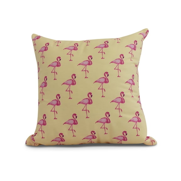 Simply Daisy, 16" x 16" Flamingo Fanfare Multi , Animal Print Outdoor Pillow, Yellow