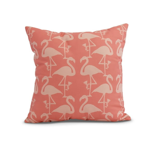 Simply Daisy, 16" x 16" Flamingo Heart Martini , Animal Print Outdoor Pillow, Coral