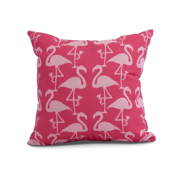 Simply Daisy, 16" x 16" Flamingo Heart Martini , Animal Print Outdoor Pillow, Pink