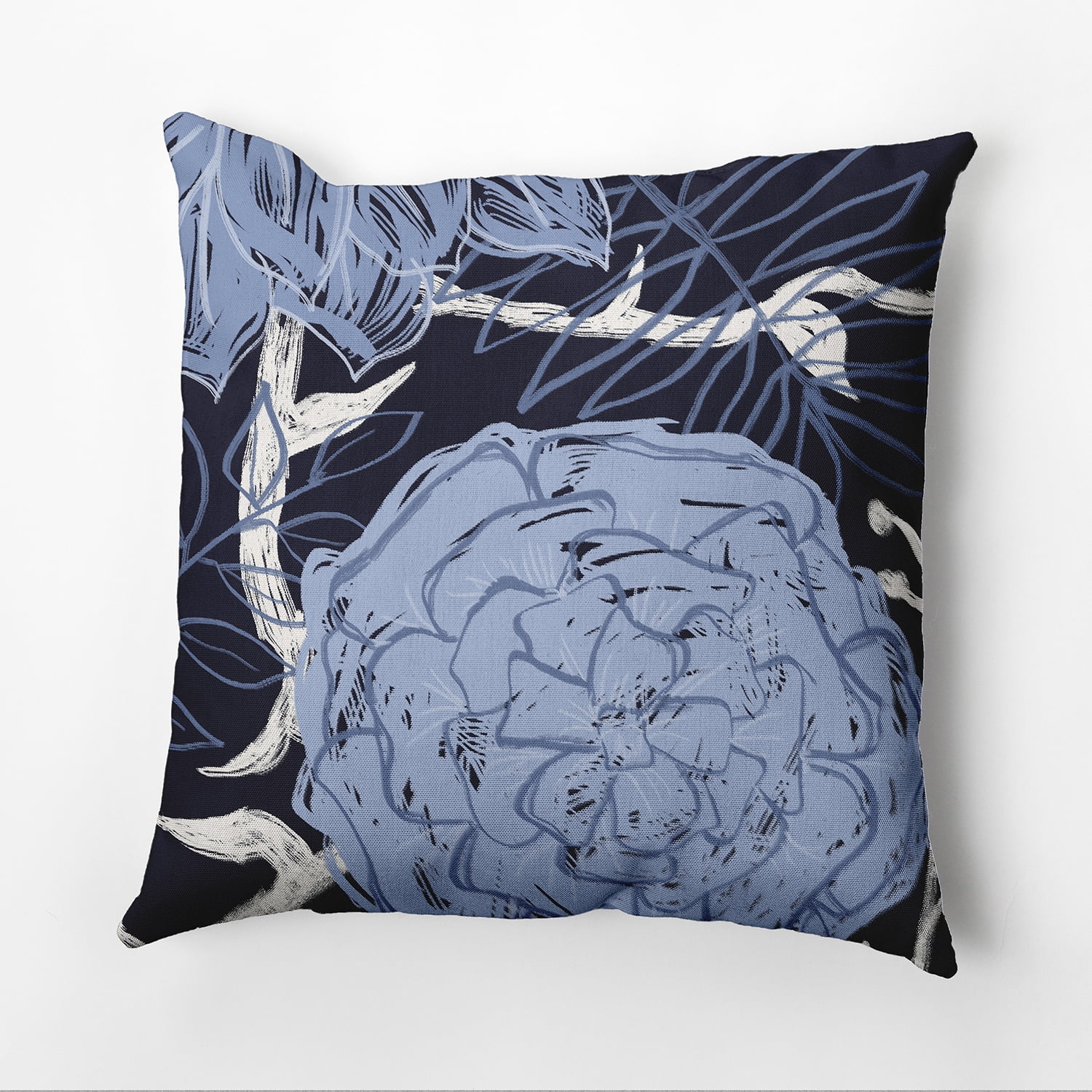 Simply Daisy 16" x 16" Flowers and Fronds Floral Outdoor Pillow, Blue, Navy (1 count)