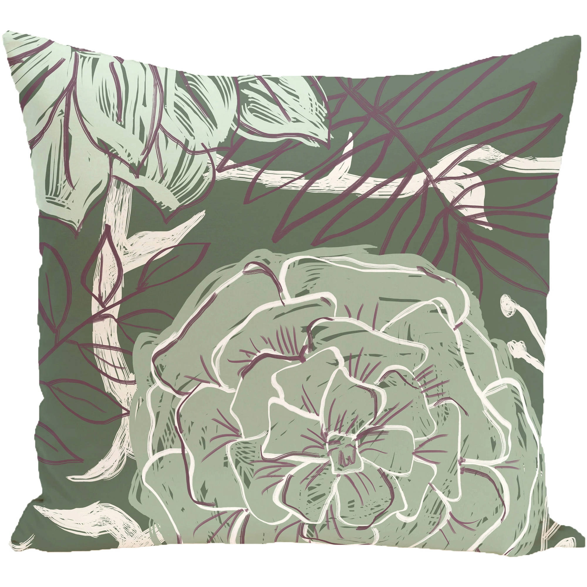 Simply Daisy 16" x 16" Flowers and Fronds Floral Print Outdoor Pillow