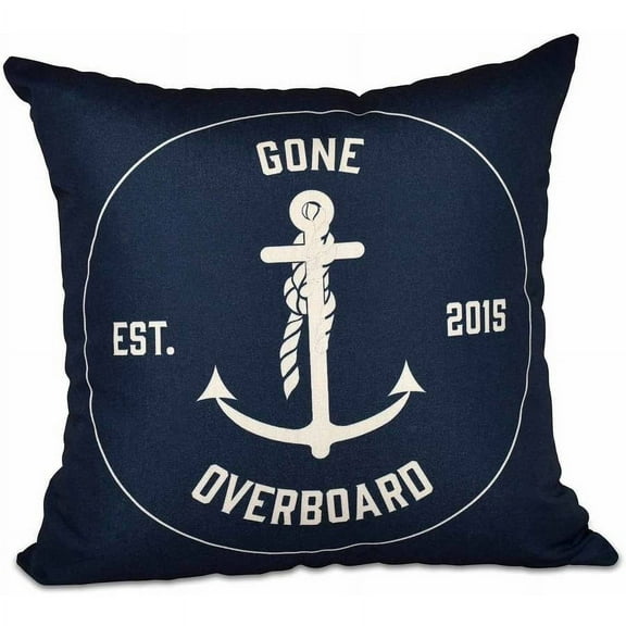 Simply Daisy 16" x 16" Gone Overboard Word Print Pillow, Navy