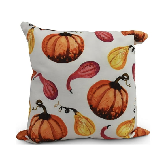 Simply Daisy, 16" x 16"Gourds Galore Cream Fall Print Outdoor Decorative Throw Pillow