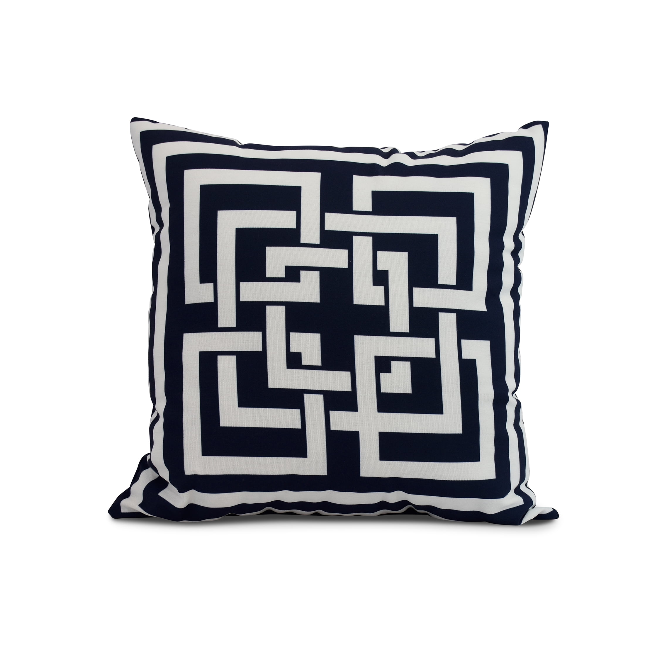 Navy and White Polyester Geometric Outdoor Pillow, 16" x 16"