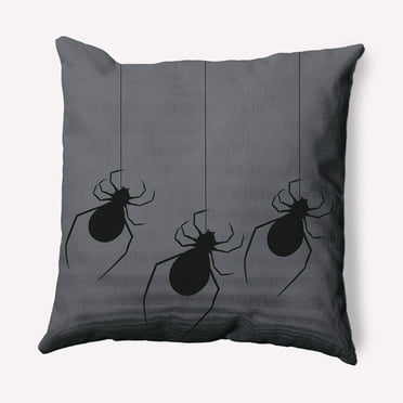 16" x 16" Simply Daisy Hanging Spiders Halloween Polyester Indoor/Outdoor Pillow, Steel Gray Qty 1