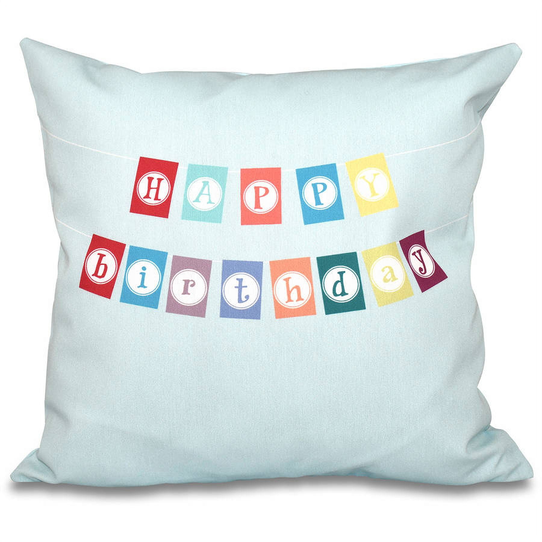 Simply Daisy 16" x 16" Happy Birthday Polyester Indoor/Outdoor Pillow, Blue (1 count)