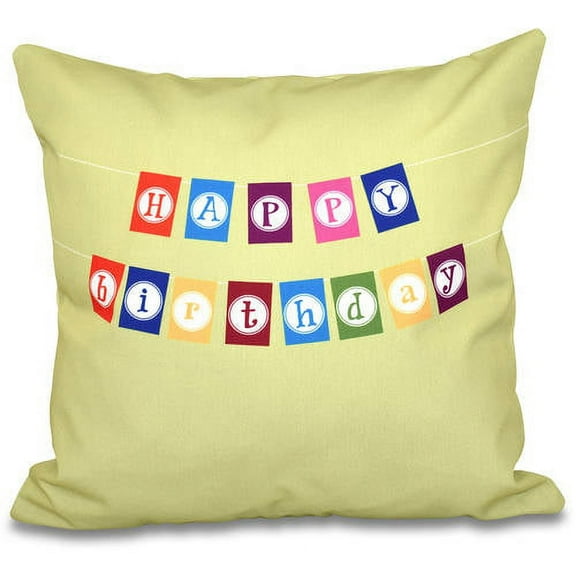Simply Daisy 16" x 16" Happy Birthday Word Print outdoor Pillow