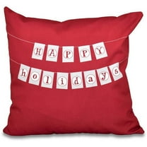 Simply Daisy 16" x 16" Happy Holidays Banner Polyester Indoor/Outdoor Pillow, Red (1 count)