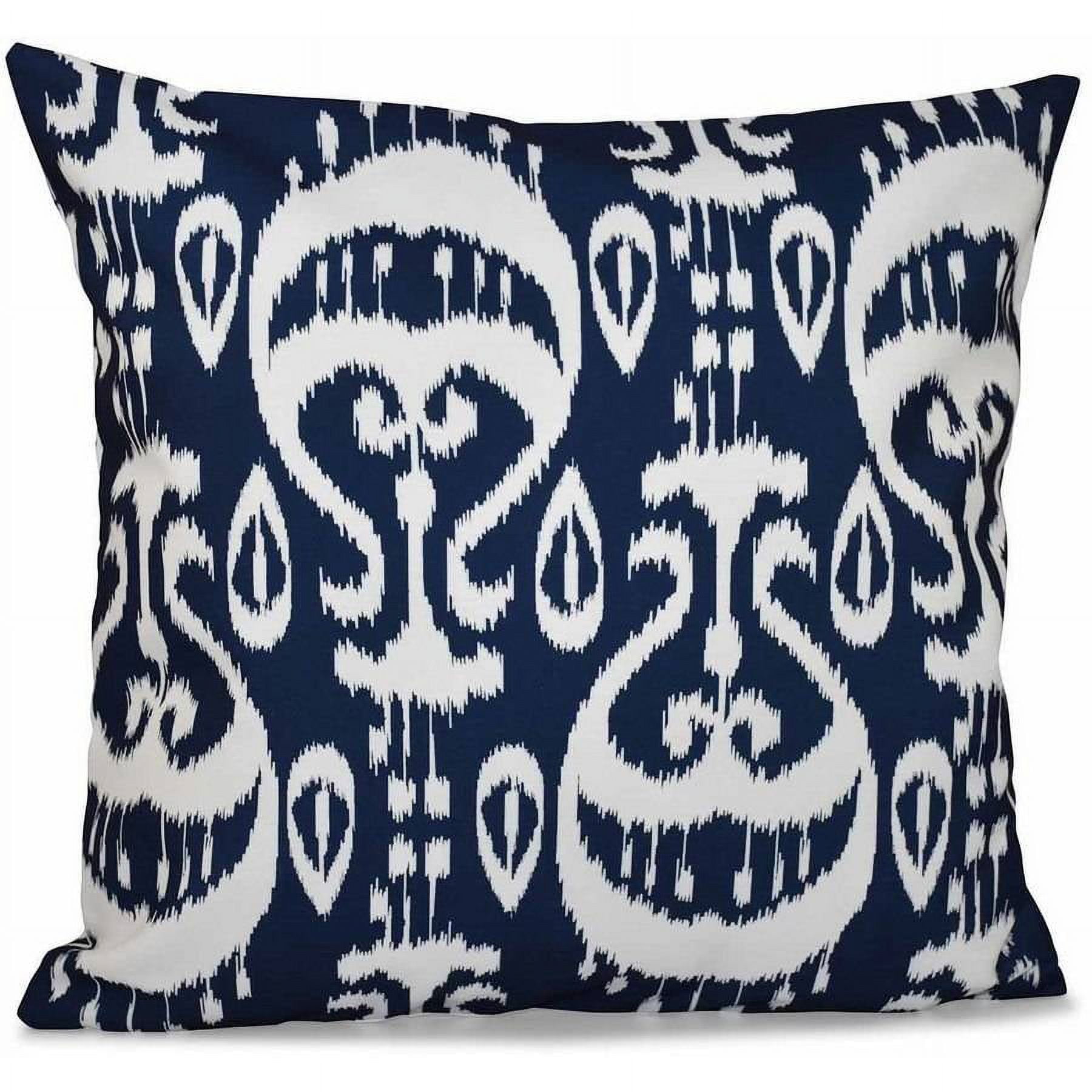 Blue and White Square Ikat Print Decorative Pillow