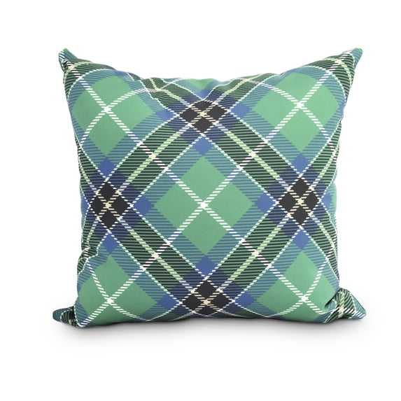 Simply Daisy, 16" x 16"Mad for Plaid Navy Blue Holiday Print Decorative Outdoor Throw Pillow