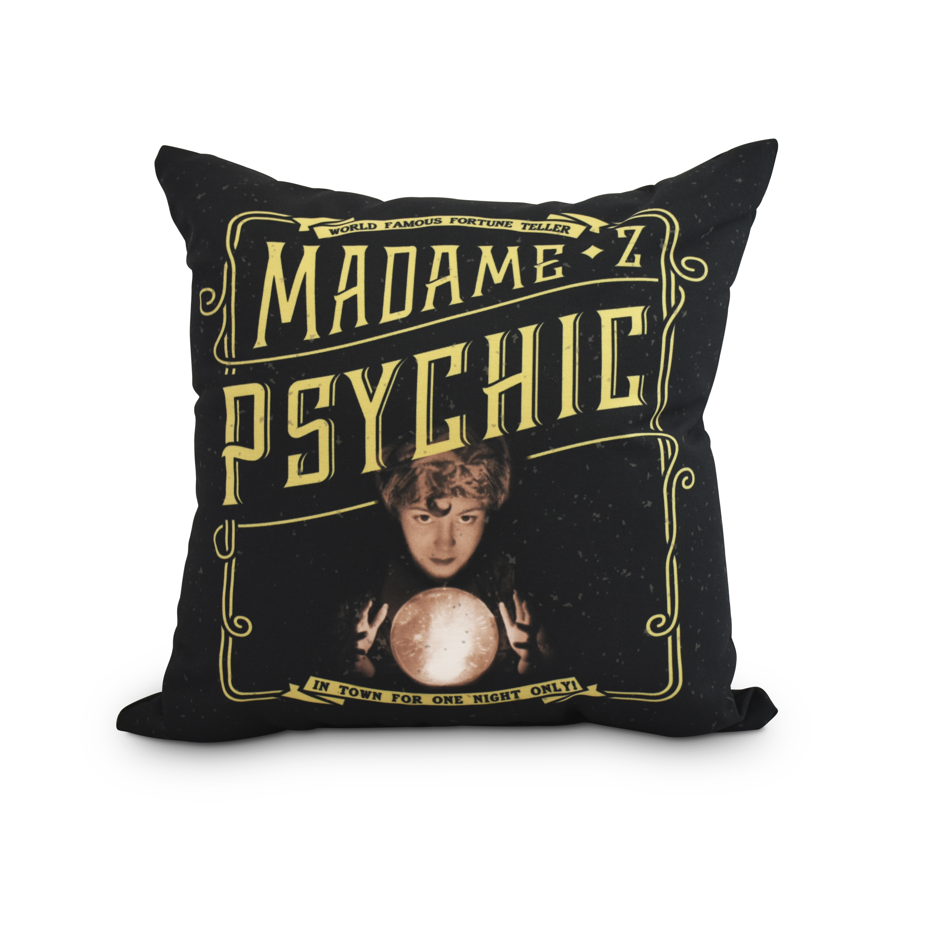 Simply Daisy, 16" x 16"Madame Psychic Gold/Yellow Halloween Print Decorative Throw Pillow