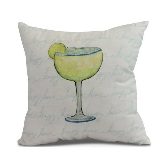 Simply Daisy, 16" x 16" Margarita Text Fade Happy Hour , Geometric Print Outdoor Pillow, Pale Blue