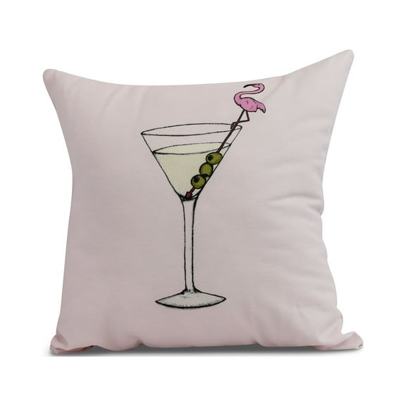 Simply Daisy, 16" x 16" Martini Glass Flamingo , Geometric Print Outdoor Pillow, Pink