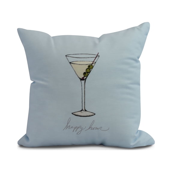 Simply Daisy, 16" x 16" Martini Glass Happy Hour , Geometric Print Outdoor Pillow, Pale Blue