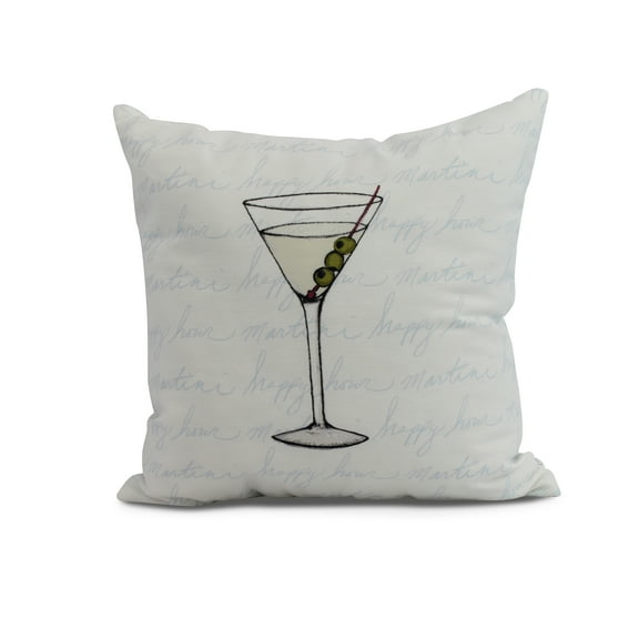 Simply Daisy, 16" x 16" Martini Glass Text Fade , Geometric Print Outdoor Pillow, Pale Blue