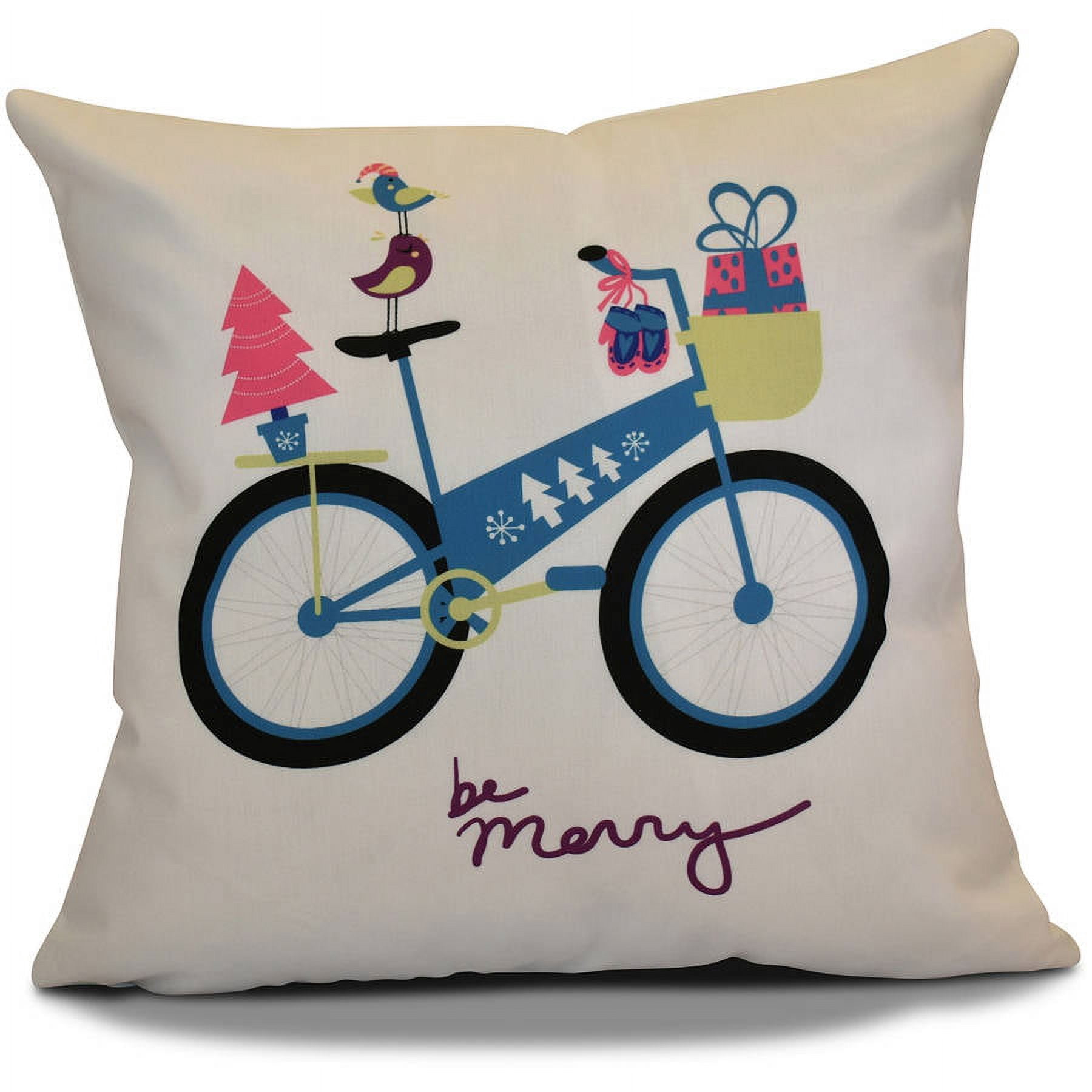 Simply Daisy 16" x 16" Merry Bird Bike Geometric Print Pillow