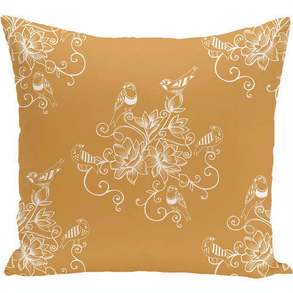 Simply Daisy 16" x 16" Morning Birds Floral Print Pillow, Gold