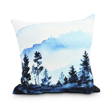 Simply Daisy, 16" x 16"Mountain Forrest Blue Holiday Print Decorative Outdoor Throw Pillow