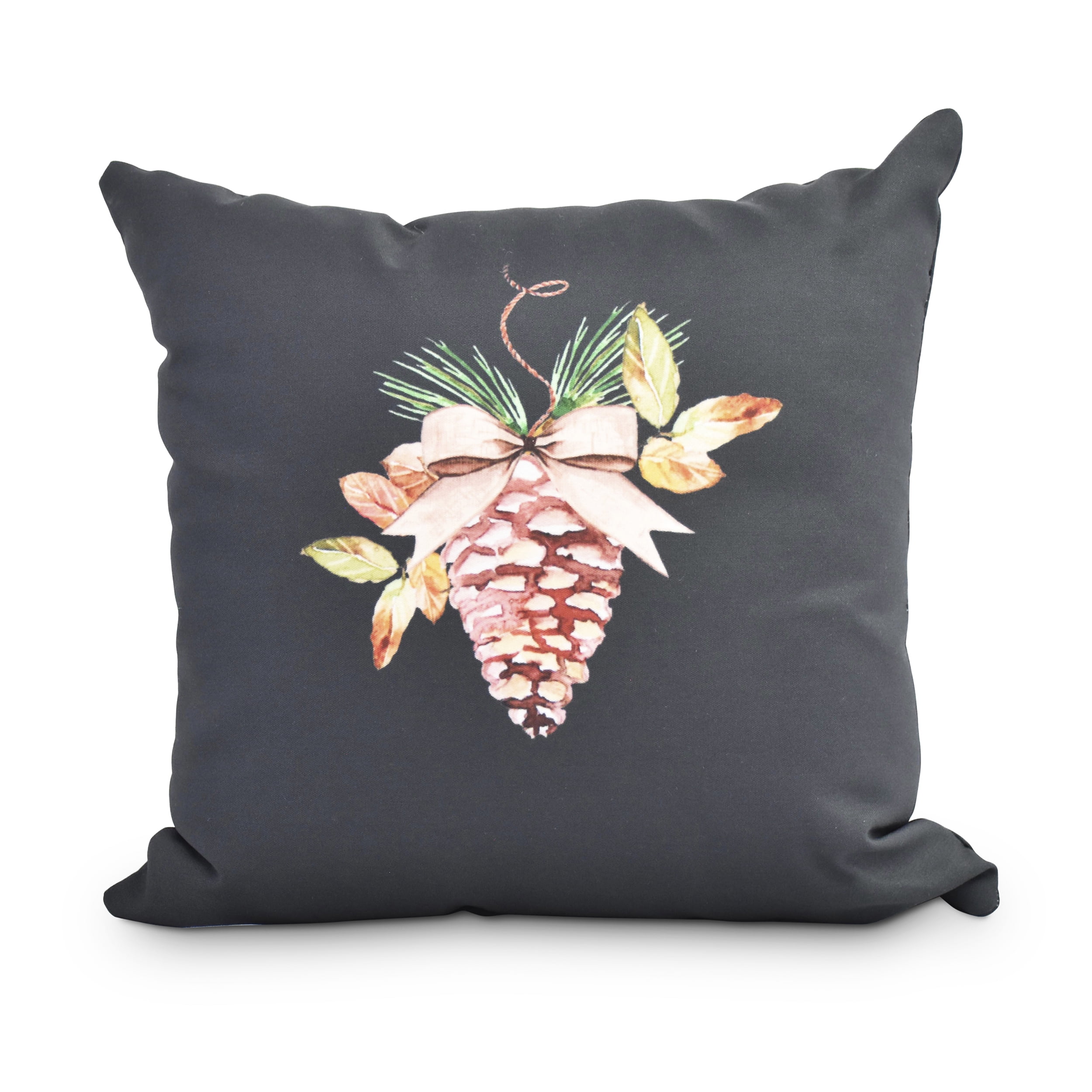 Simply Daisy, 16" x 16"Natural Oranment Black Holiday Print Decorative Outdoor Throw Pillow