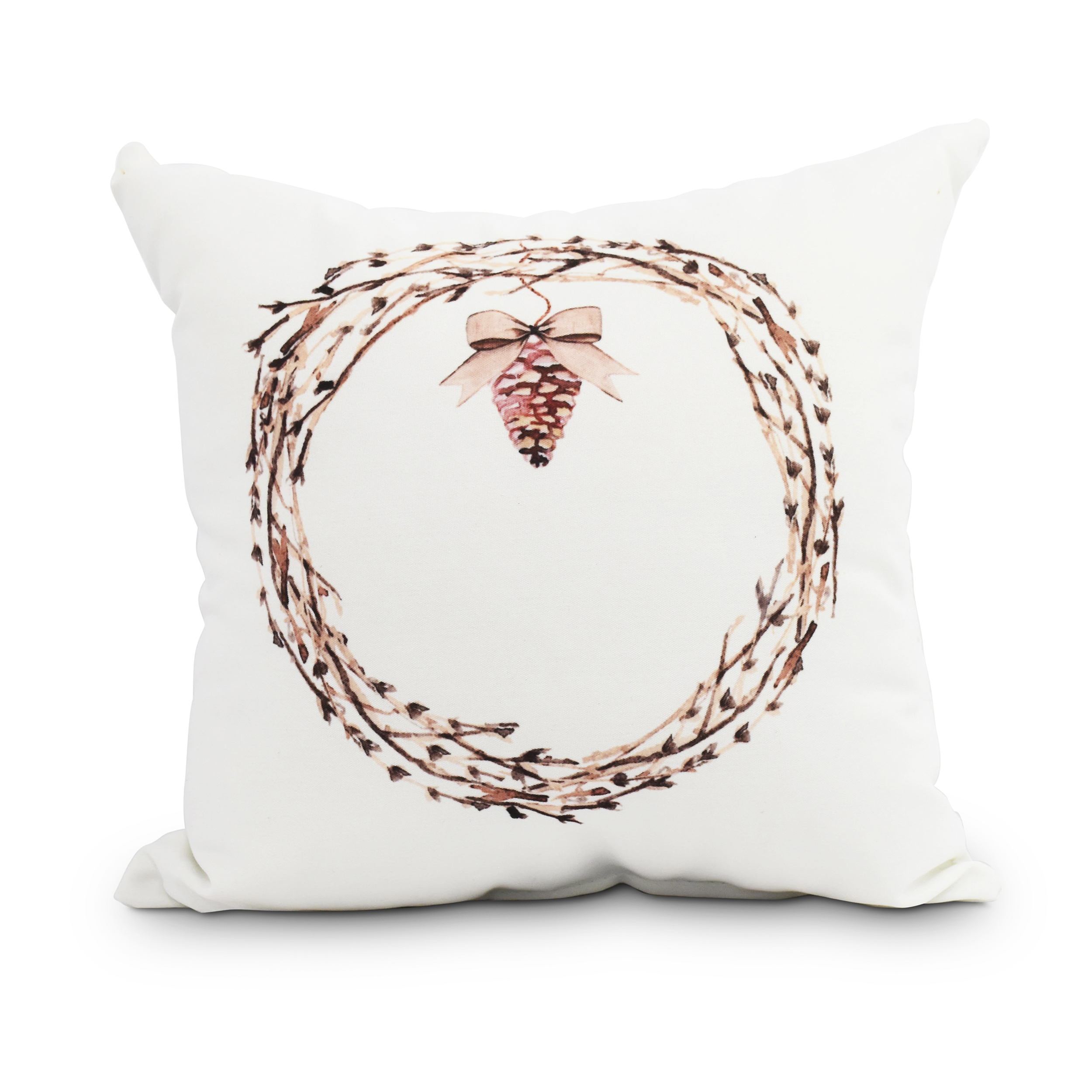 Simply Daisy, 16" x 16"Natural Wreath Off White Holiday Print Decorative Outdoor Throw Pillow