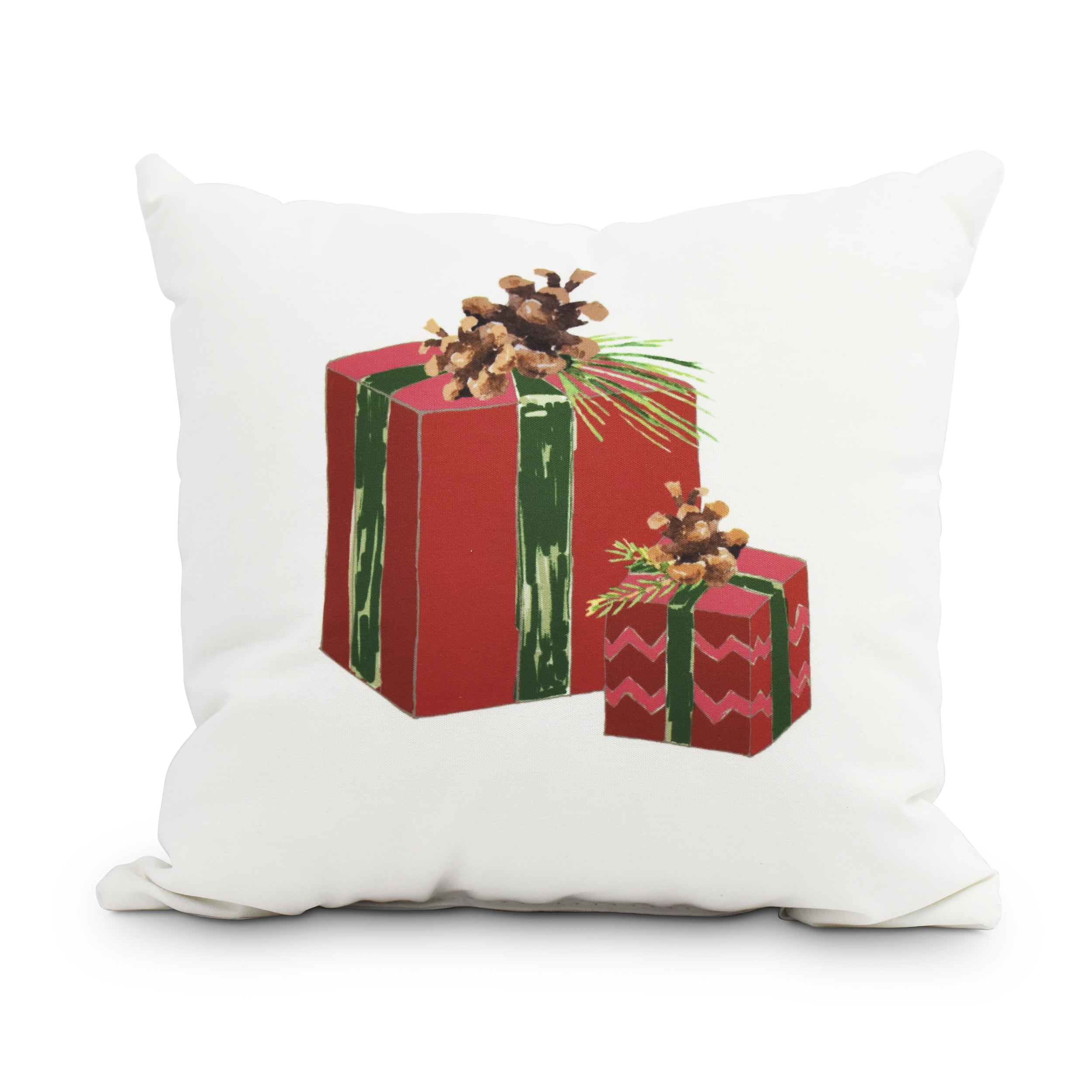 Simply Daisy, 16" x 16"Nature's Gift Red Holiday Print Decorative Outdoor Throw Pillow