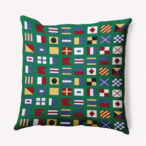 Simply Daisy 16" x 16" Nautical Flags Decorative Throw Pillow, True Mint (1 count)