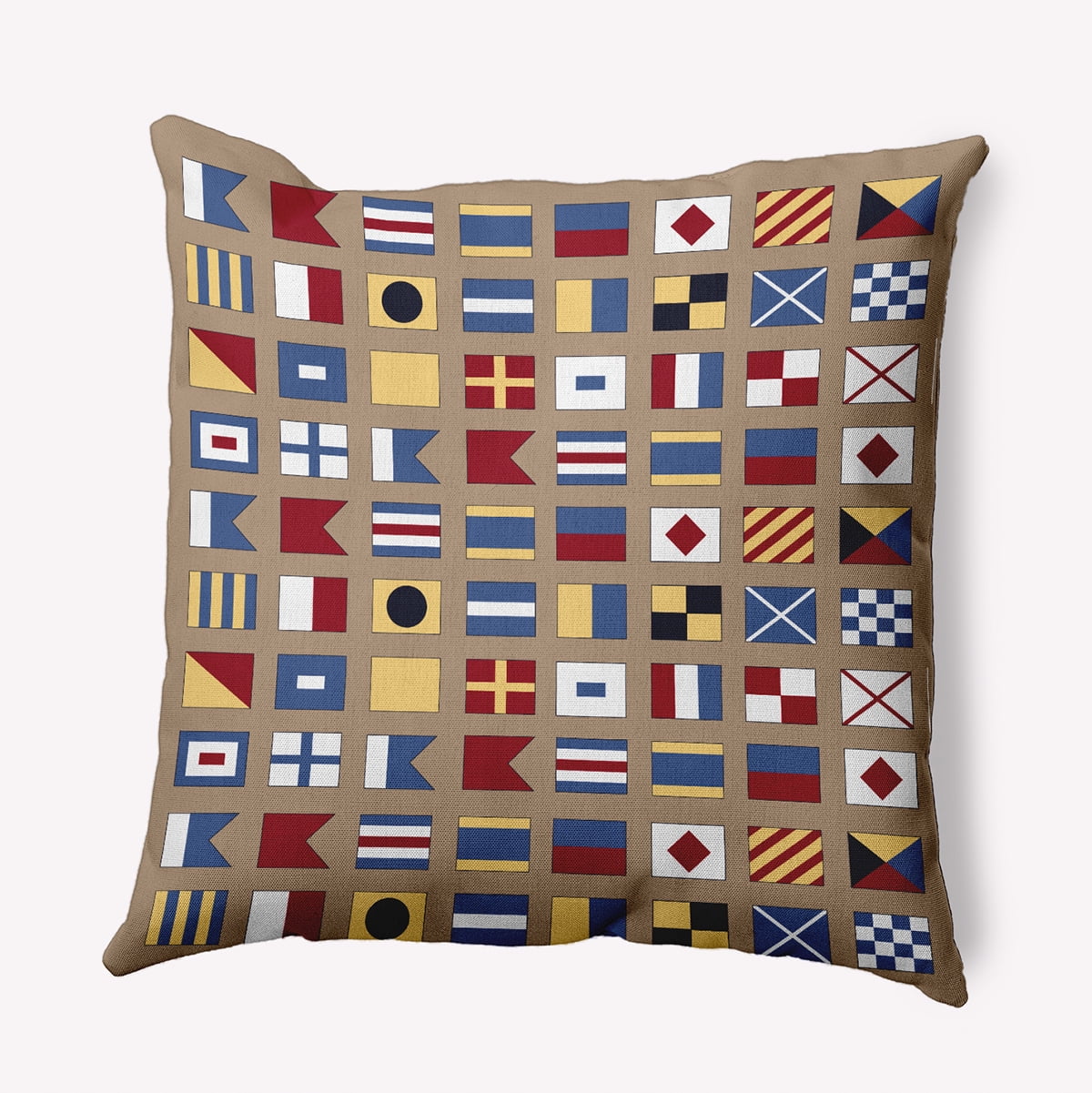 Simply Daisy 16" x 16" Nautical Flags Indoor/Outdoor Throw Pillow, Taupe (1 count)