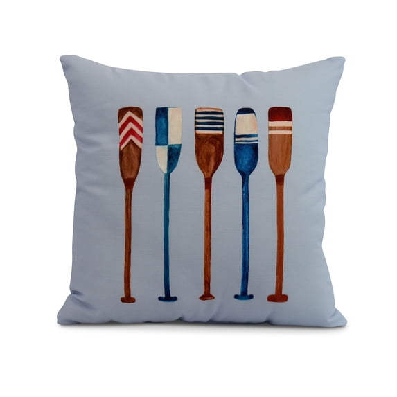 Simply Daisy, 16" x 16" Oar Multi Painted, Geometric Print Outdoor Pillow, Blue
