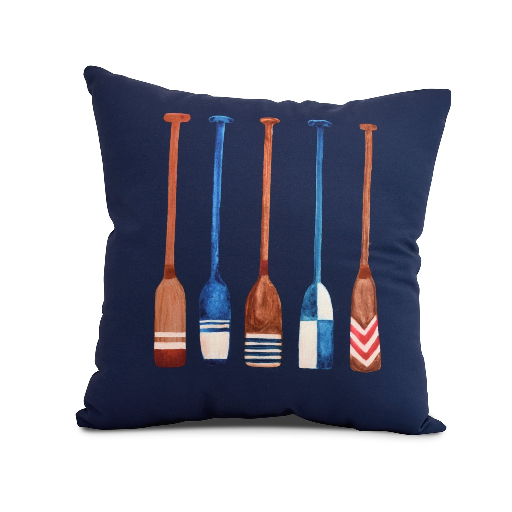 Simply Daisy, 16" x 16" Oar Multi Painted, Geometric Print Outdoor Pillow, Navy