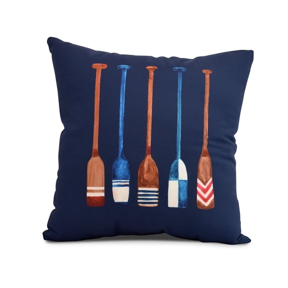 Simply Daisy, 16" x 16" Oar Multi Painted, Geometric Print Outdoor Pillow, Navy