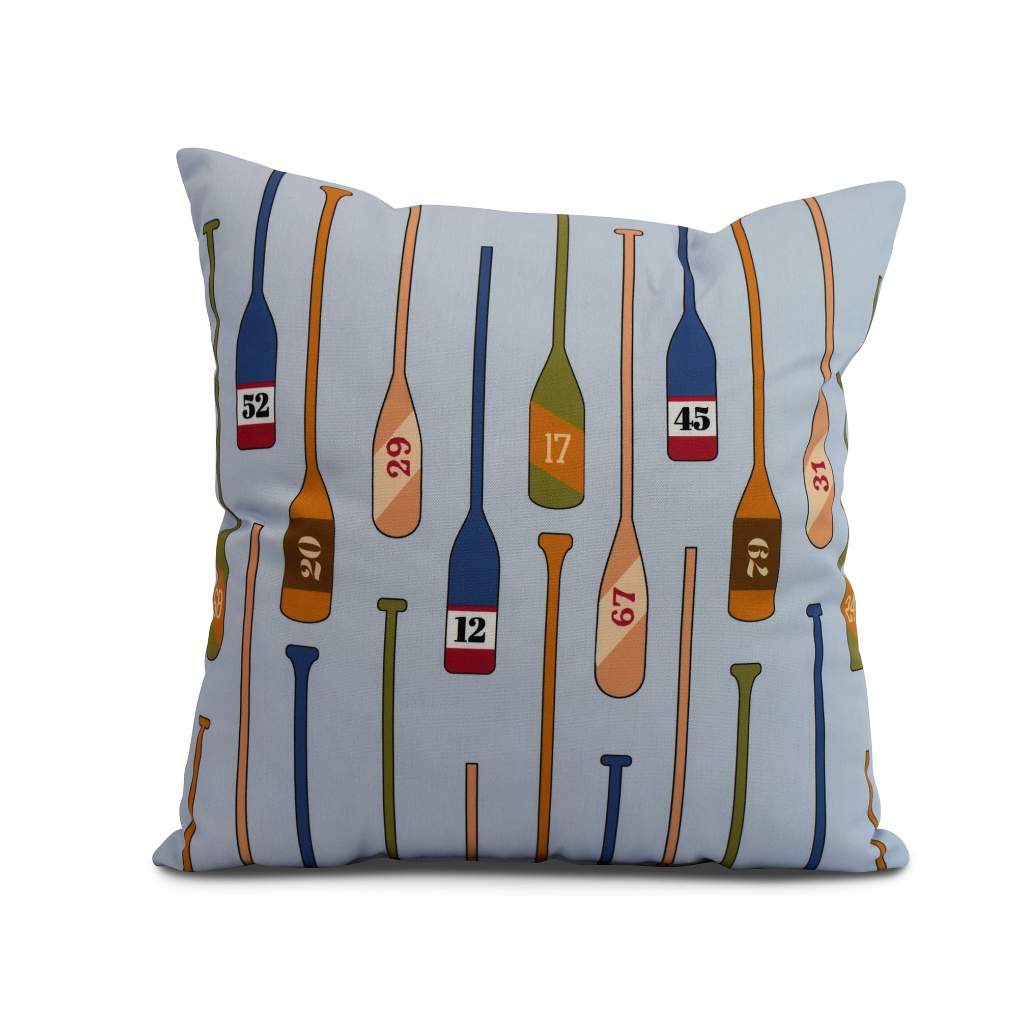 Simply Daisy, 16" x 16" Oar Numbers , Geometric Print Outdoor Pillow, Blue