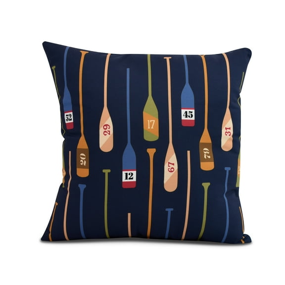 Simply Daisy, 16" x 16" Oar Numbers , Geometric Print Outdoor Pillow, Navy
