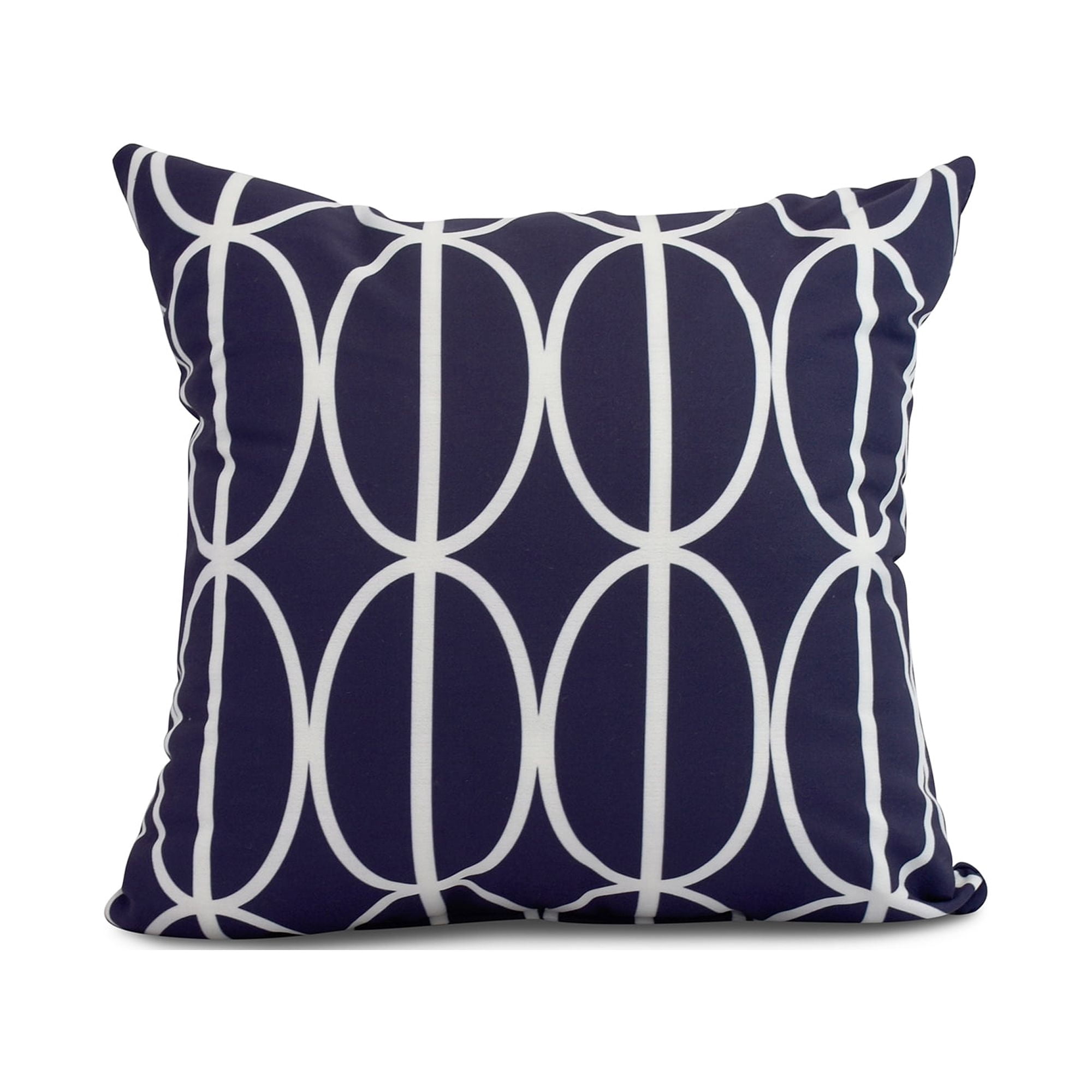 Simply Daisy, 16" x 16" Ovals Go \'Round , Geometric Print Outdoor Pillow, Navy Blue