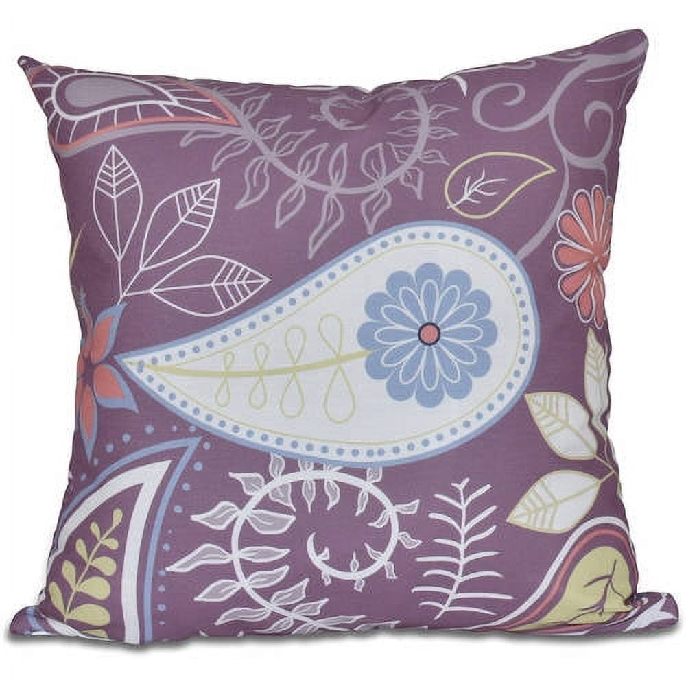Simply Daisy 16" x 16" Paisley Floral Polyester Indoor/Outdoor Pillow, Purple (1 count)