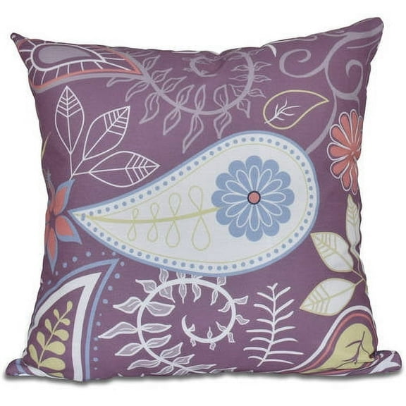 Simply Daisy 16" x 16" Paisley Floral Polyester Indoor/Outdoor Pillow, Purple (1 count)