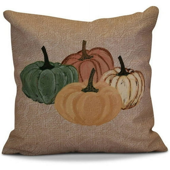 16" x 16" Simply Daisy Paper Mache Pumpkins Fall Polyester Accent Pillow, Taupe Qty 1