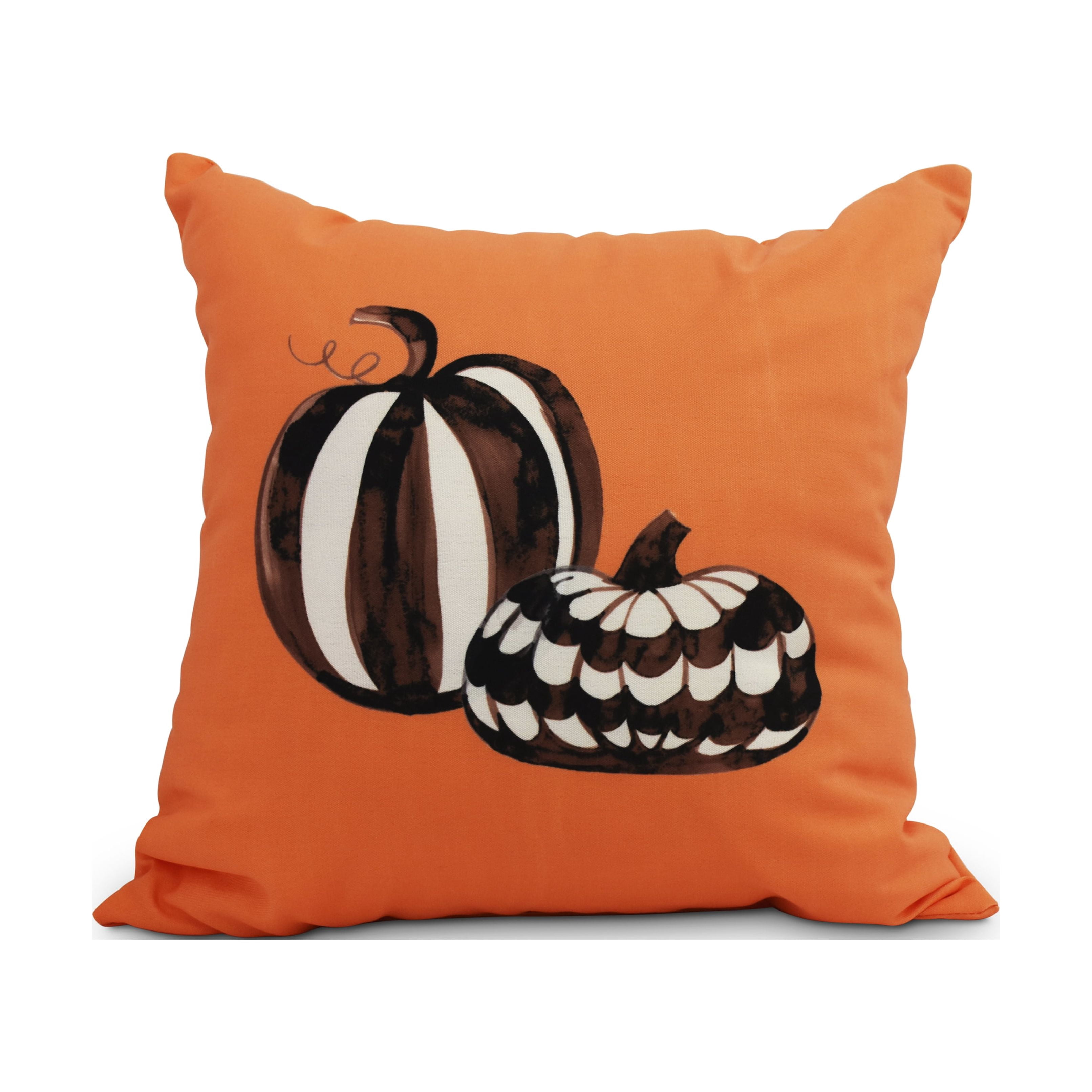 Simply Daisy, 16" x 16" Pumpkin Duo Orange Halloween Print Decorative Throw Pillow