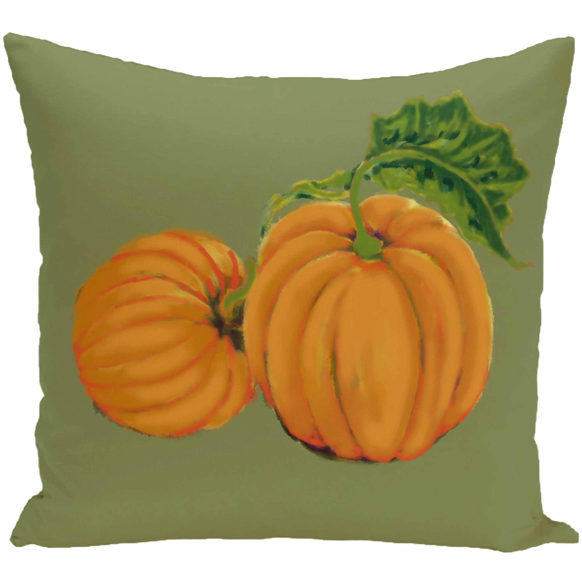 Simply Daisy 16" x 16" Pumpkin Patch Holiday Print Pillow, Green