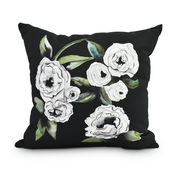 Simply Daisy, 16" x 16" Radiant Rose Black Floral Print Decorative Outdoor Throw Pillow