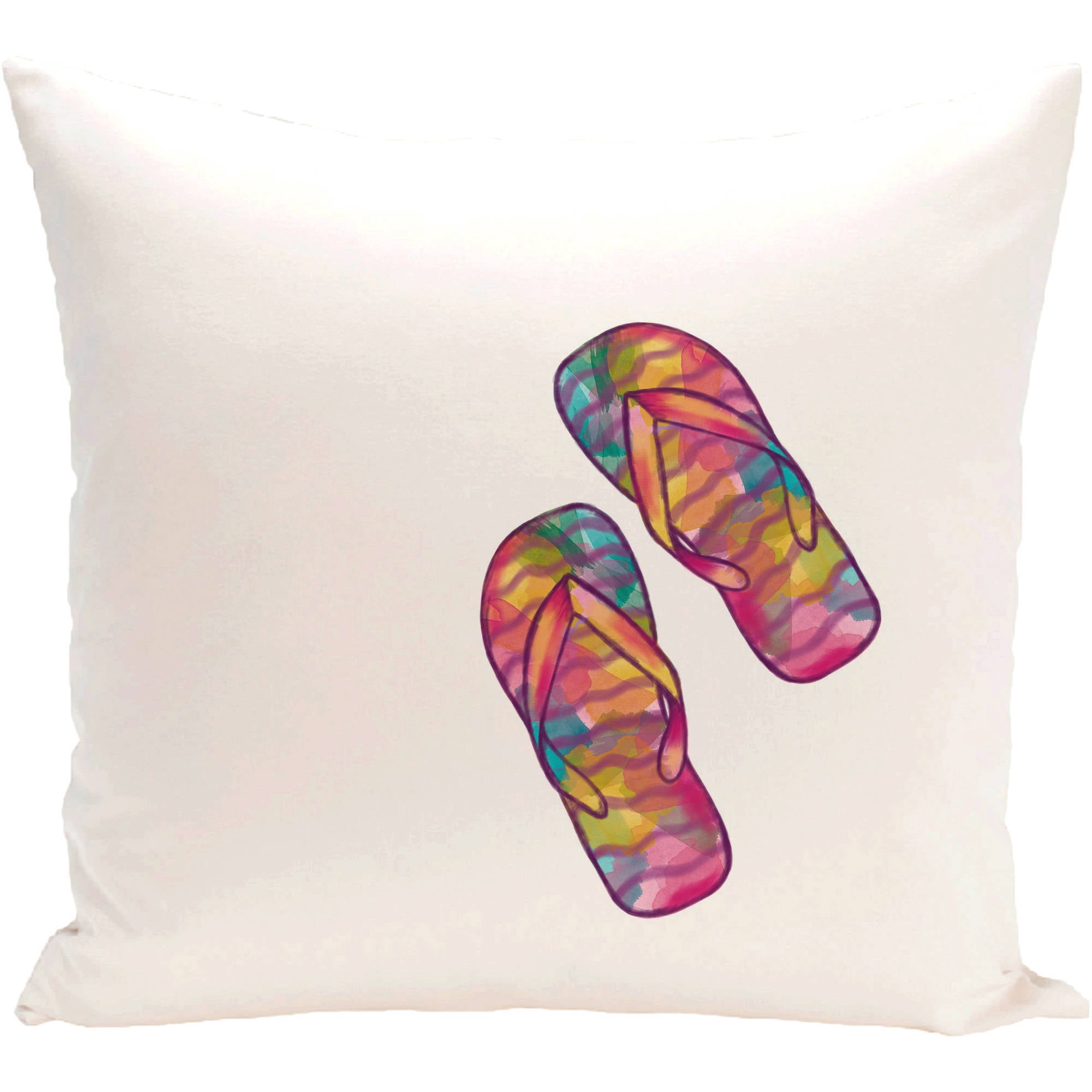 Simply Daisy 16" x 16" Rainbow Flip Flops Geometric Print Pillow, White