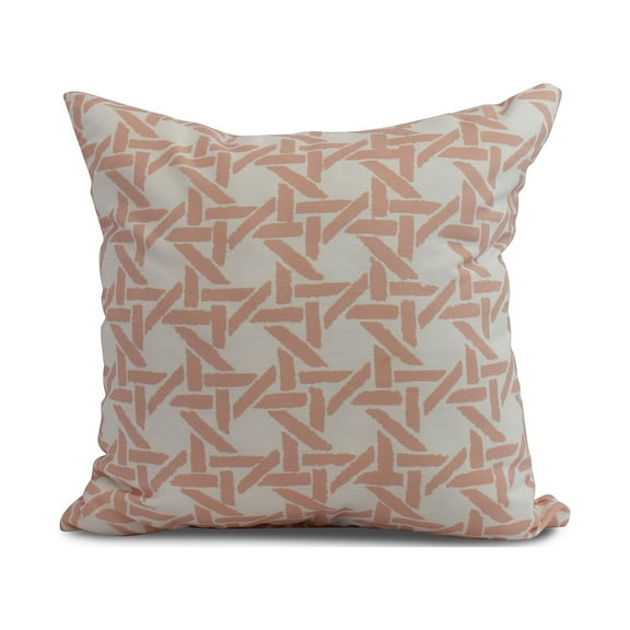 Simply Daisy, 16" x 16" Rattan Geometric , Geometric Print Outdoor Pillow, Coral