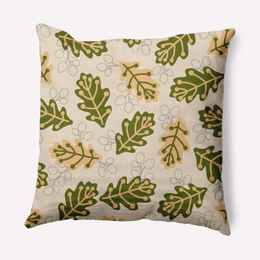 Simply Daisy 16" x 16" Retro Leaves Indoor/Outdoor Polyester Throw Pillow, Olive