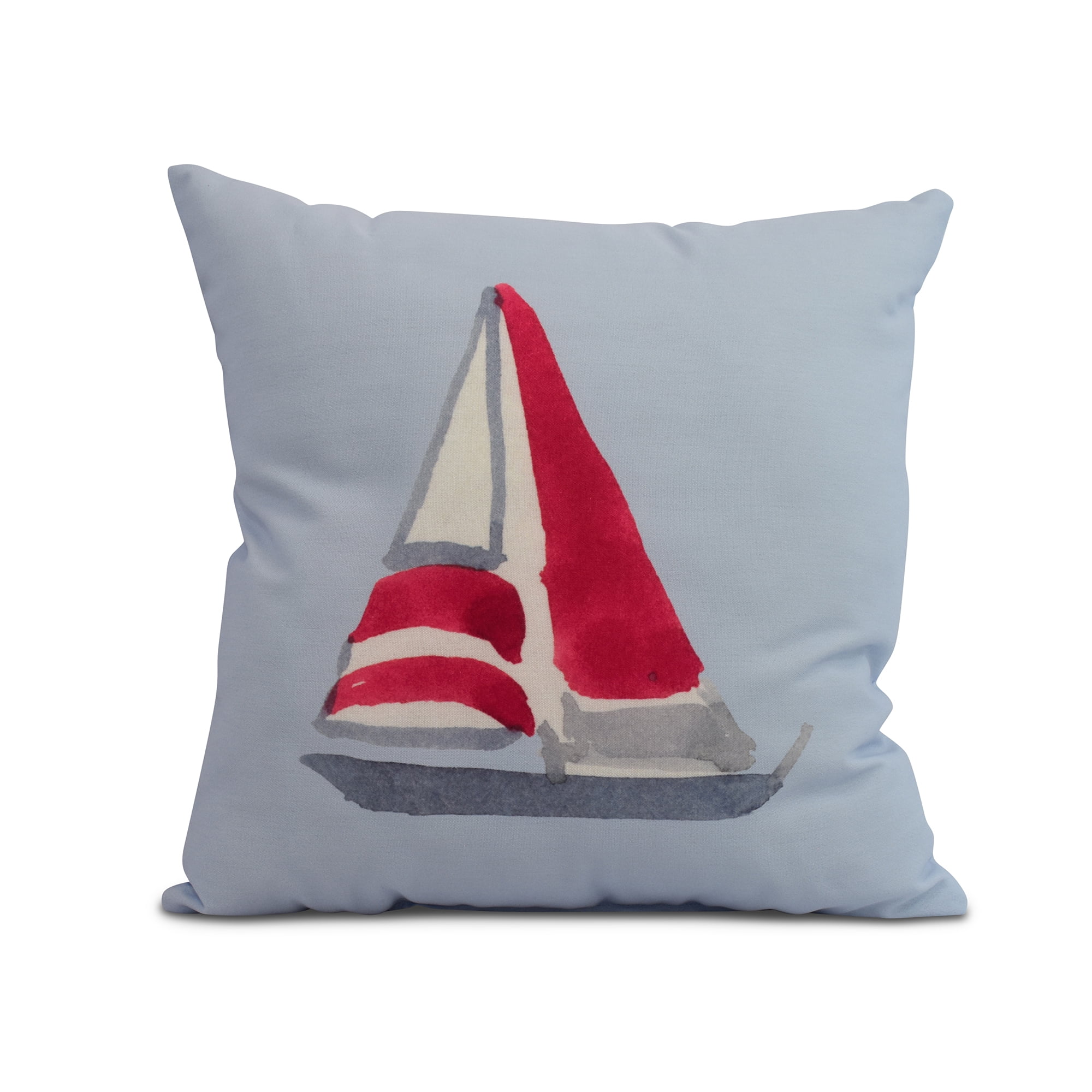 16" x 16" White and Red Polyester Nautical Outdoor Pillow