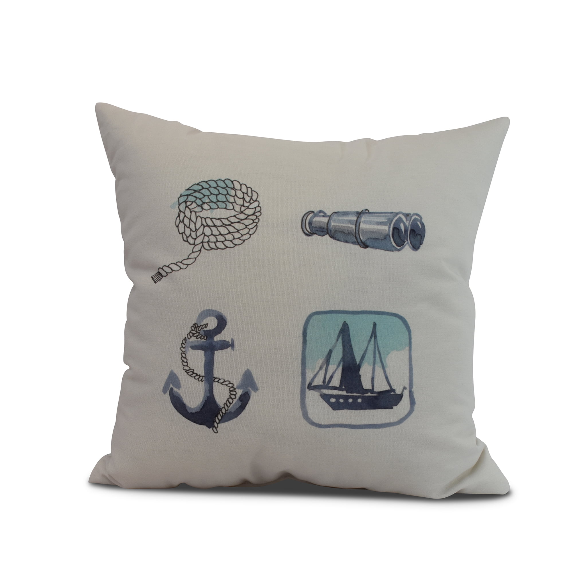 Simply Daisy, 16" x 16" Sea Tools, Geometric Print Outdoor Pillow, Ivory