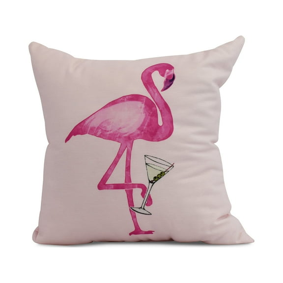 Simply Daisy, 16" x 16" Single Flamingo , Animal Print Outdoor Pillow, Pink