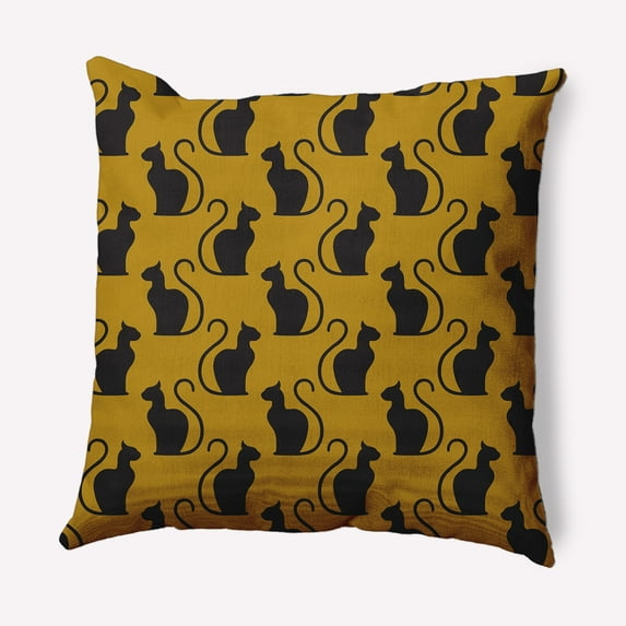 Simply Daisy 16" x 16" Spooky Cats Indoor/Outdoor Polyester Throw Pillow, Autumn Gold