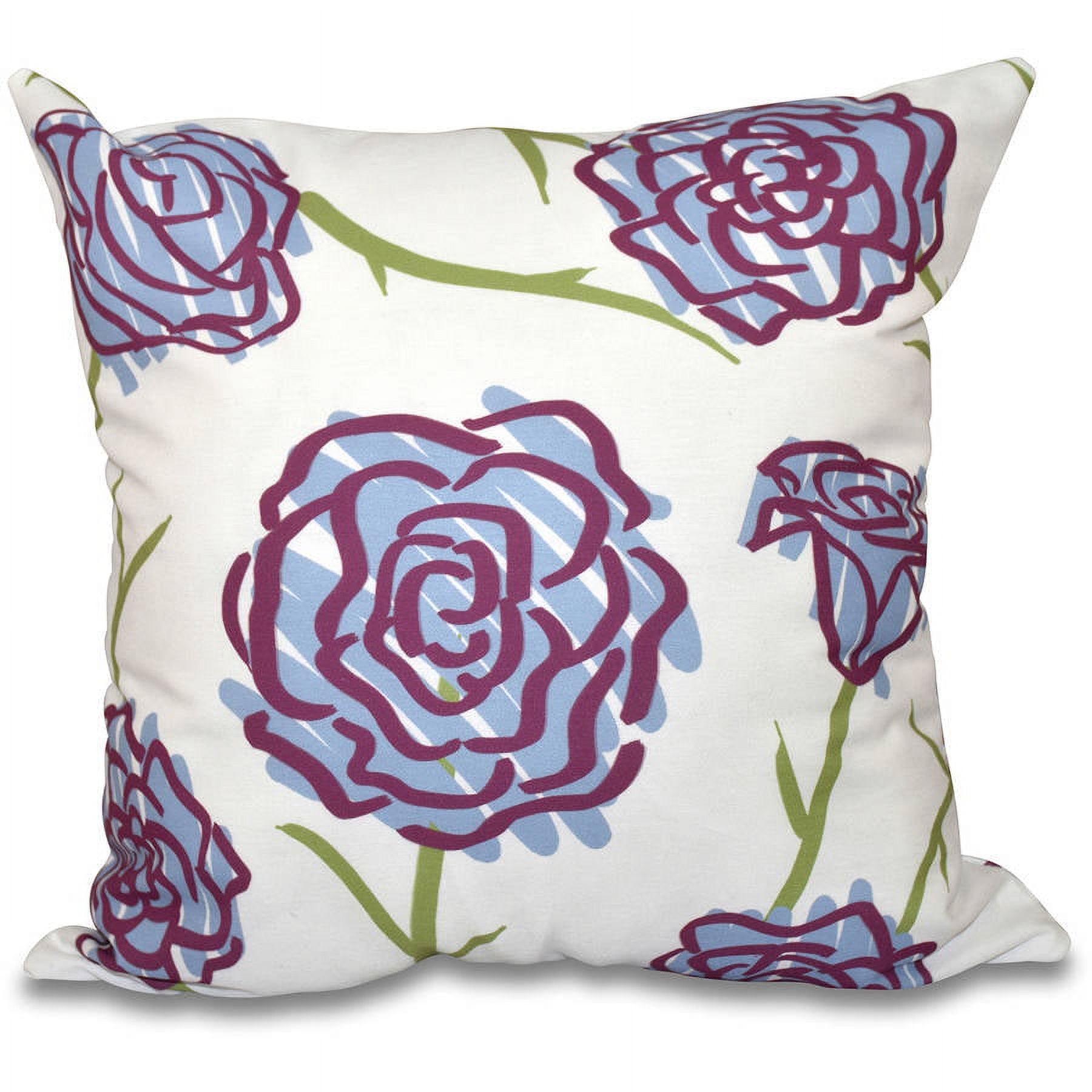 Blue and Purple Floral Square Outdoor Throw Pillow