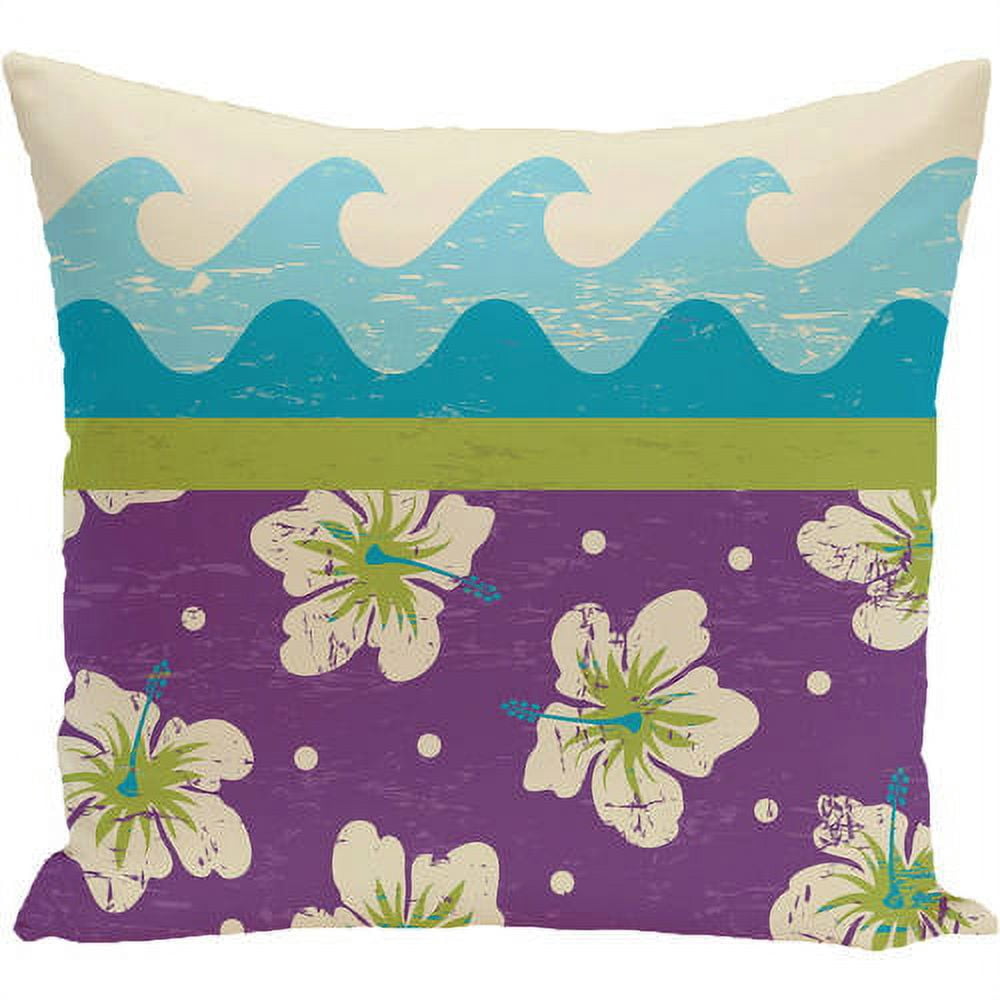 Simply Daisy 16" x 16" Surf, Sand and Sea Floral Print Outdoor Pillow