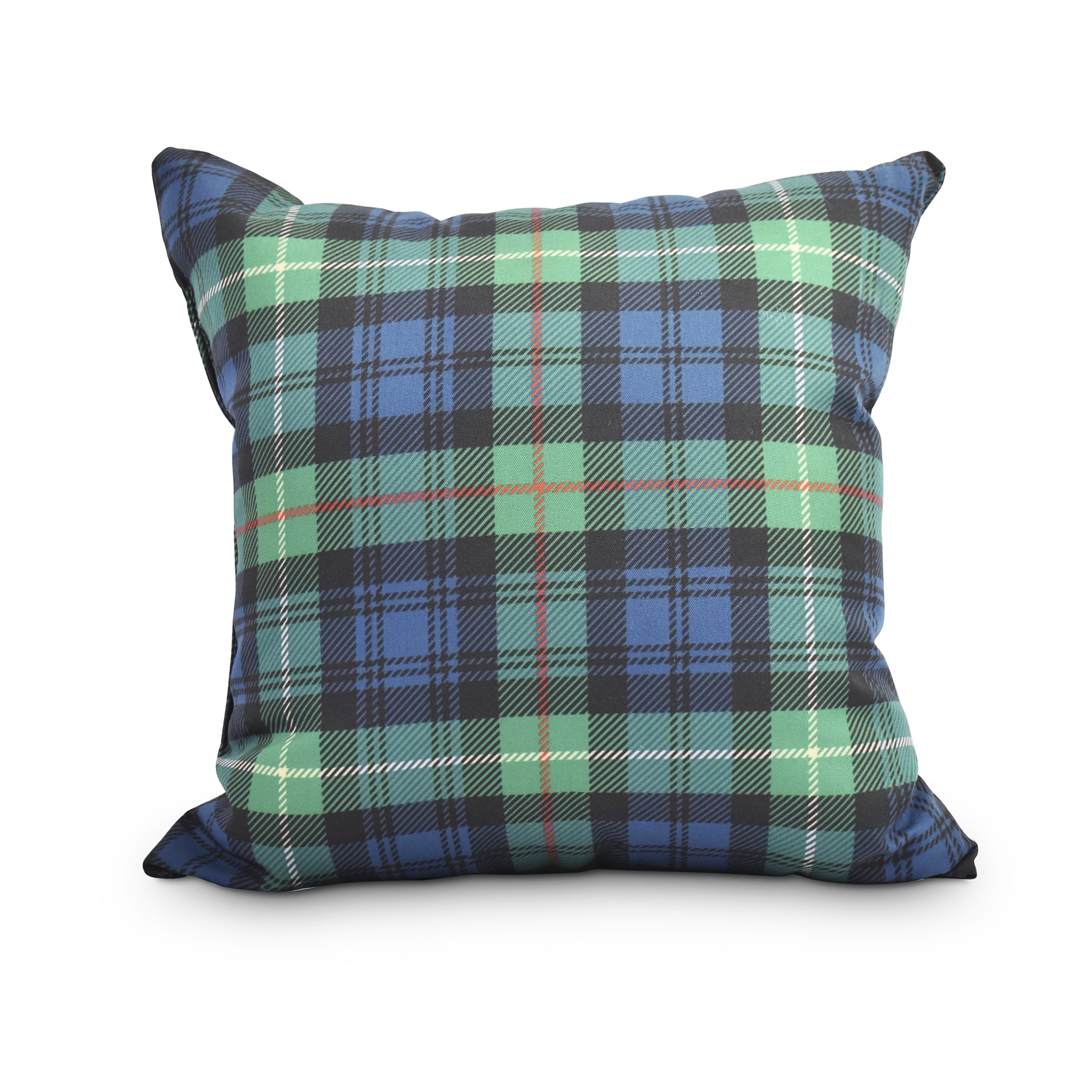 Simply Daisy, 16" x 16"Tartan Plaid Navy Blue Holiday Print Decorative Outdoor Throw Pillow
